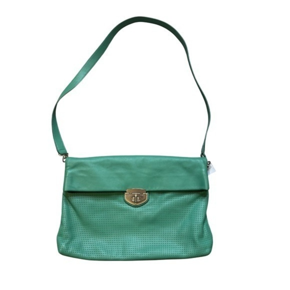 Banana Republic Green‎ Perforated Leather Fold Over Turn Lock Shoulder Bag